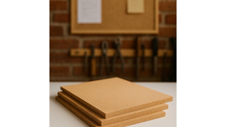 Drei gestapelte Korkplatten auf hellem Untergrund.